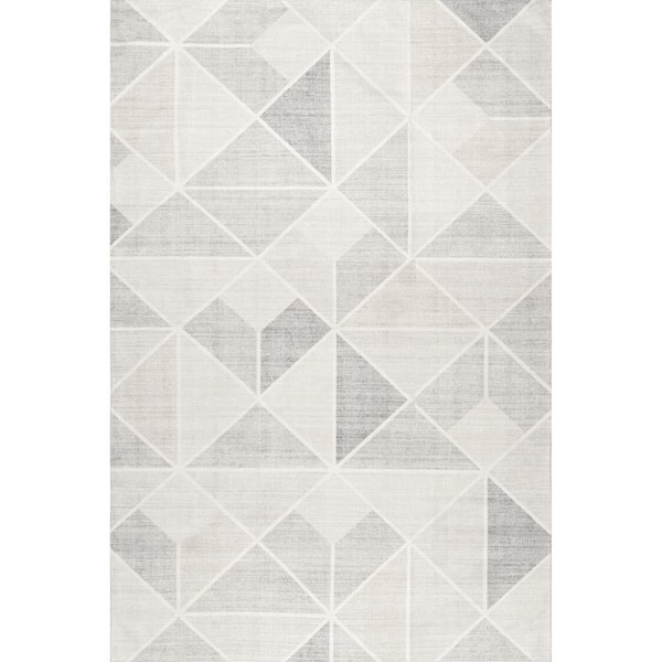 nuLOOM Marielle Diamond Tiles Machine Washable Beige 5 ft. x 8 ft. Area Rug