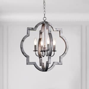 Miami 4 -Light Silver Geometric Chandelier with Wrought Iron Accents