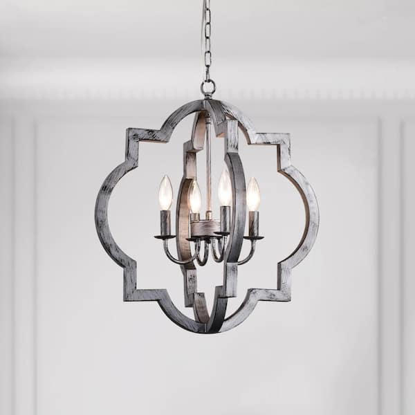 Maxax Miami 4 -Light Silver Geometric Chandelier with Wrought Iron Accents