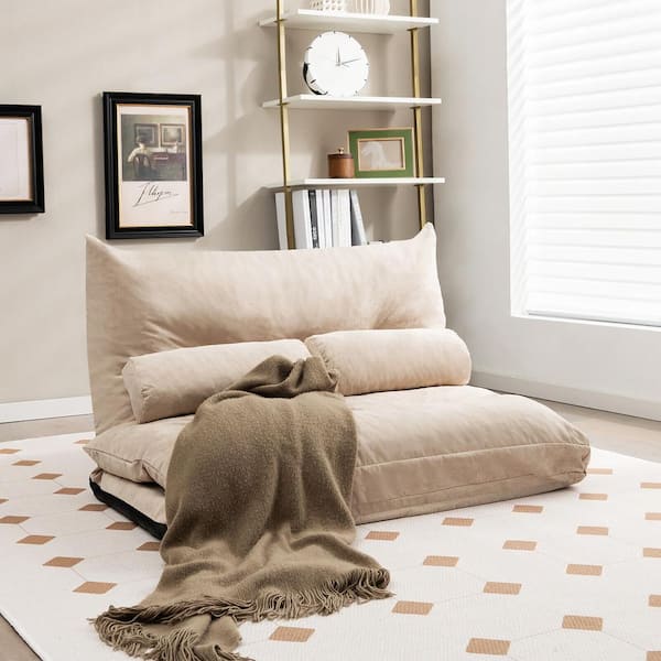 Costway 43.5 in. Beige Convertible Twin Size Lazy Sofa Bed with 42-Level Adjustable Backrestand2 Lumbar Pillows