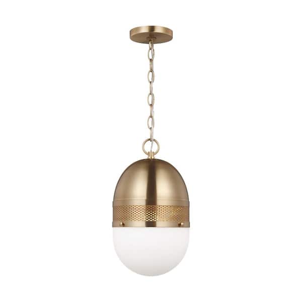 Generation Lighting Bea 1-Light Satin Brass Pendant Light with Smooth White Glass Shade