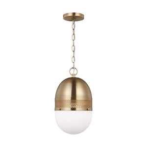 Bea 1-Light Satin Brass Pendant Light with Smooth White Glass Shade