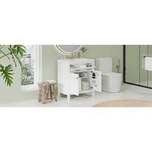 30 in. W Single Sink Freestanding Bath Vanity in White with White Ceramic Top, 2 Doors and a Shelf