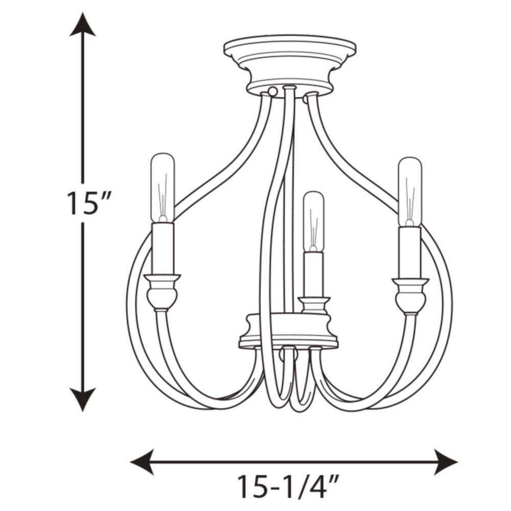 Graphite and Nickel 3-Light Semi-Flush Mount Chandelier