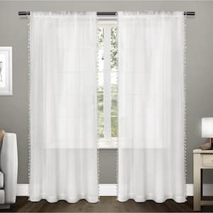Tassels Winter White Solid Sheer Rod Pocket Curtain, 54 in. W x 84 in. L (Set of 2)