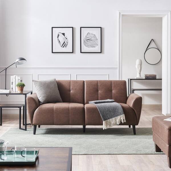 Maxpein 30 71 In Flared Arm Leather Rectangular Dark Brown High Elastic Sponge 2 Seat Sofa Hatsf 21201 Dk The Home Depot Maxpein 30 71 In Flared Arm Leather, High Arm Leather Sofa