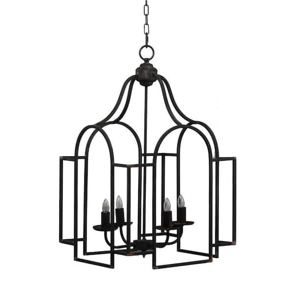 4 light Black Geometric Chandelier for Bedroom, Dining Room, Foyer, Kitchen Island, Living Room No Bulb(s) Included