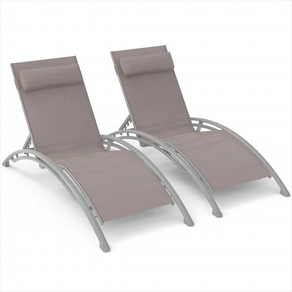 Unbranded 2-Piece Khaki Metal Outdoor Chaise Lounge with Adjustable Backrest and Removable Pillows for Beach and Pool