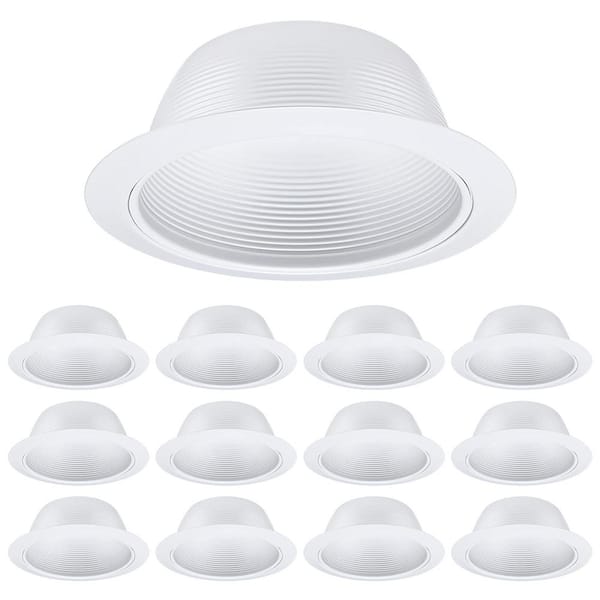 6 in. White Metal Classic White Recessed Light Trim, Step Baffle with Detachable Ring for 6 in. Recessed Can (12-Pack)