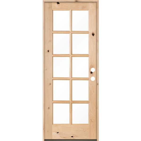 Krosswood Doors 30 in. x 80 in. Classic French Alder 10-Lite Clear Low-E Left-Hand Inswing Unfinished Wood Exterior Prehung Front Door