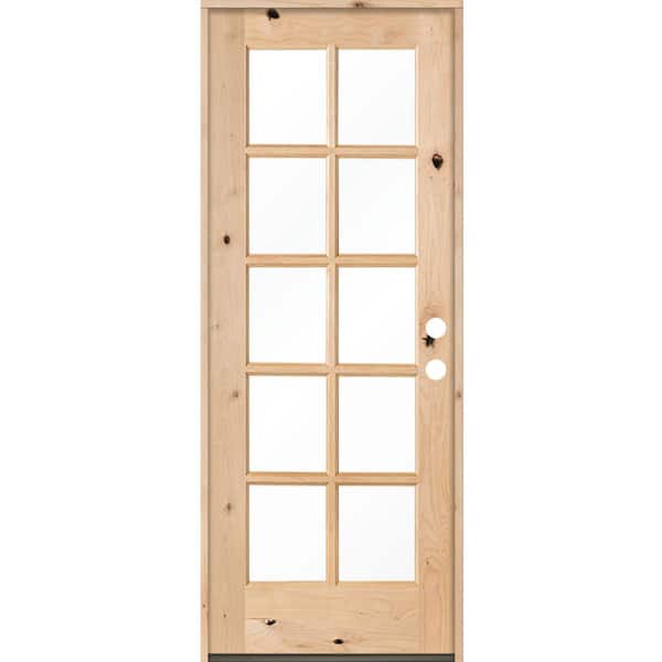 Krosswood Doors 32 in. x 80 in. Classic French Alder 10-Lite Clear Low-E Left-Hand Inswing Unfinished Wood Exterior Prehung Front Door