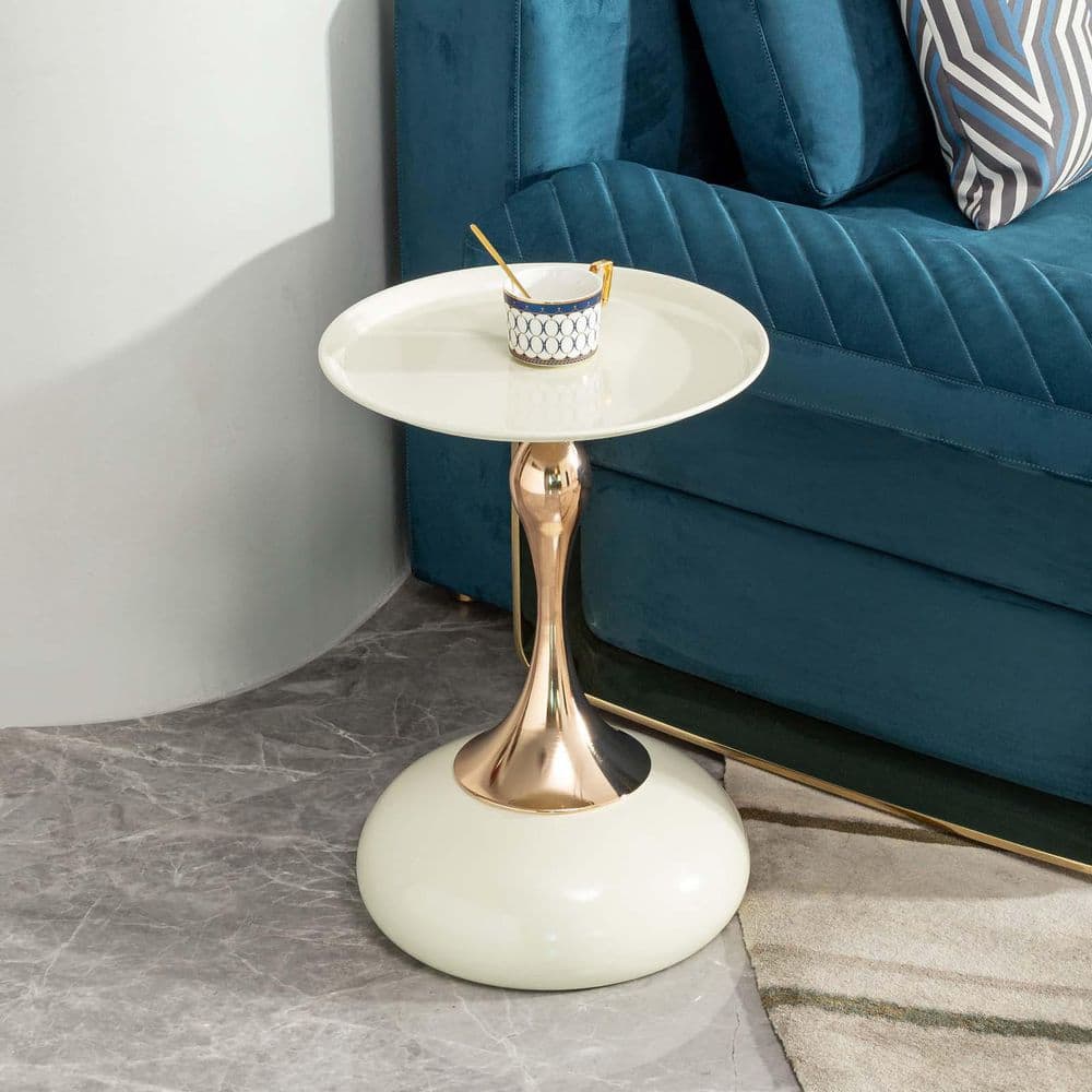 Marble Drink Table - 24 Inch White Pedestal Side Table For Small Spaces