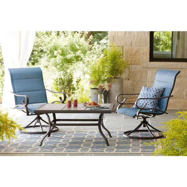 Hampton Bay Crestridge Steel Padded Sling Swivel Outdoor Patio Dining Chair In Conley Denim 2 Pack Fcs60610s 2pk B The Home Depot Hampton Bay Crestridge Steel Padded, Hampton Bay Swivel Patio Chairs