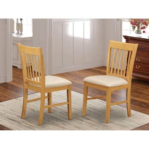 Oak Linen Fabric Upholstered Wood Chairs With Cushion, (Set of 2)