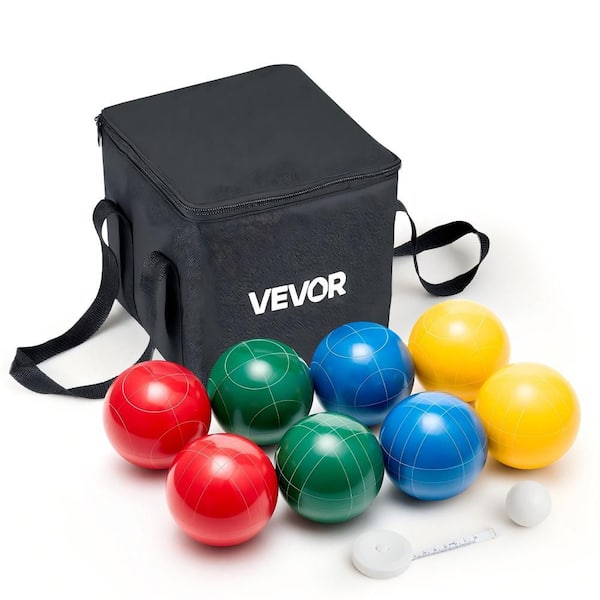 Bocce Ball Set, 100 mm, with 8 Resin Balls, Pallino, Carrying Bag and Measuring Rope, Red/Green/Blue/Yellow 4 Colors