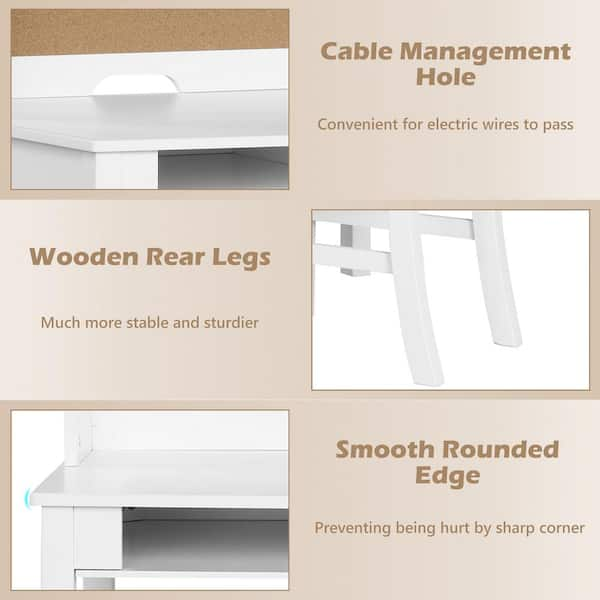 Costway 2-Piece White Rectangular Wood Top Kids Desk and Chair Set Bar  Table Set Study Writing Desk with Hutch Bookshelves HY10013WH - The Home  Depot