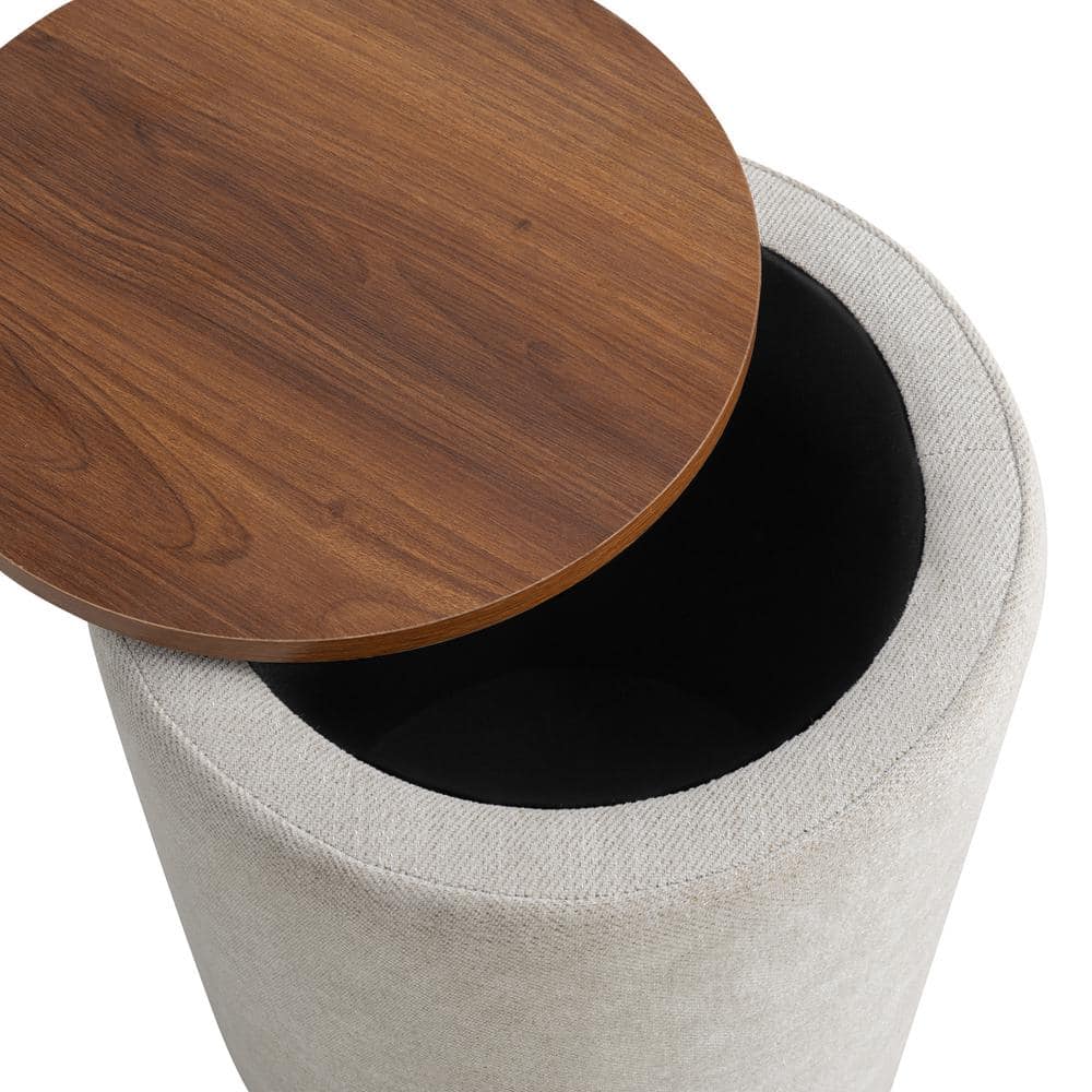 Auckland Round Linen Storage Ottoman Set with Wood Top
