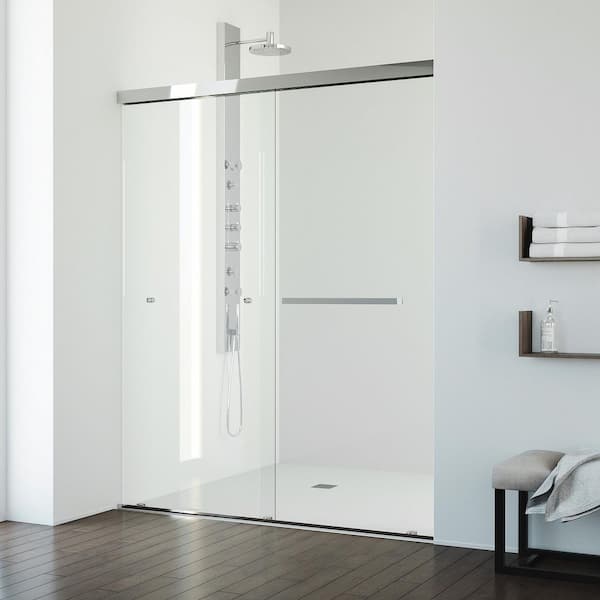 Satro E-Class 52 to 60 in. W x 74 in. H Semi-Frameless Double-Sliding Shower Door in Chrome and Clear Glass
