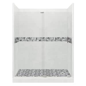 Newport Grand Slider 30 in. x 60 in. x 80 in. Right Drain Alcove Shower Kit in Natural Buff and Satin Nickel Hardware