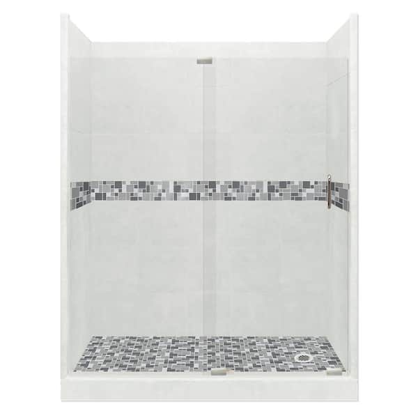 American Bath Factory Newport Grand Slider 42 in. x 60 in. x 80 in. Right Drain Alcove Shower Kit in Natural Buff and Satin Nickel Hardware