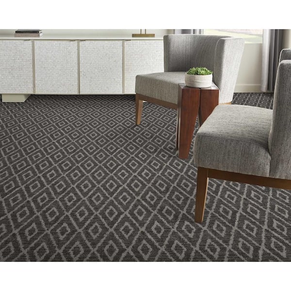 Diamond Back Wrought Iron Gray 13.2 ft. 48 oz. Polyester Pattern Installed Carpet
