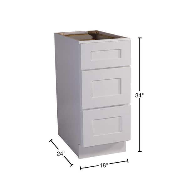 Design House Brookings Solid Wood Assembled Shaker 18 in. x 34.5 in. x 24 in. 3 Drawer Base Kitchen Cabinet 3DB18 in White