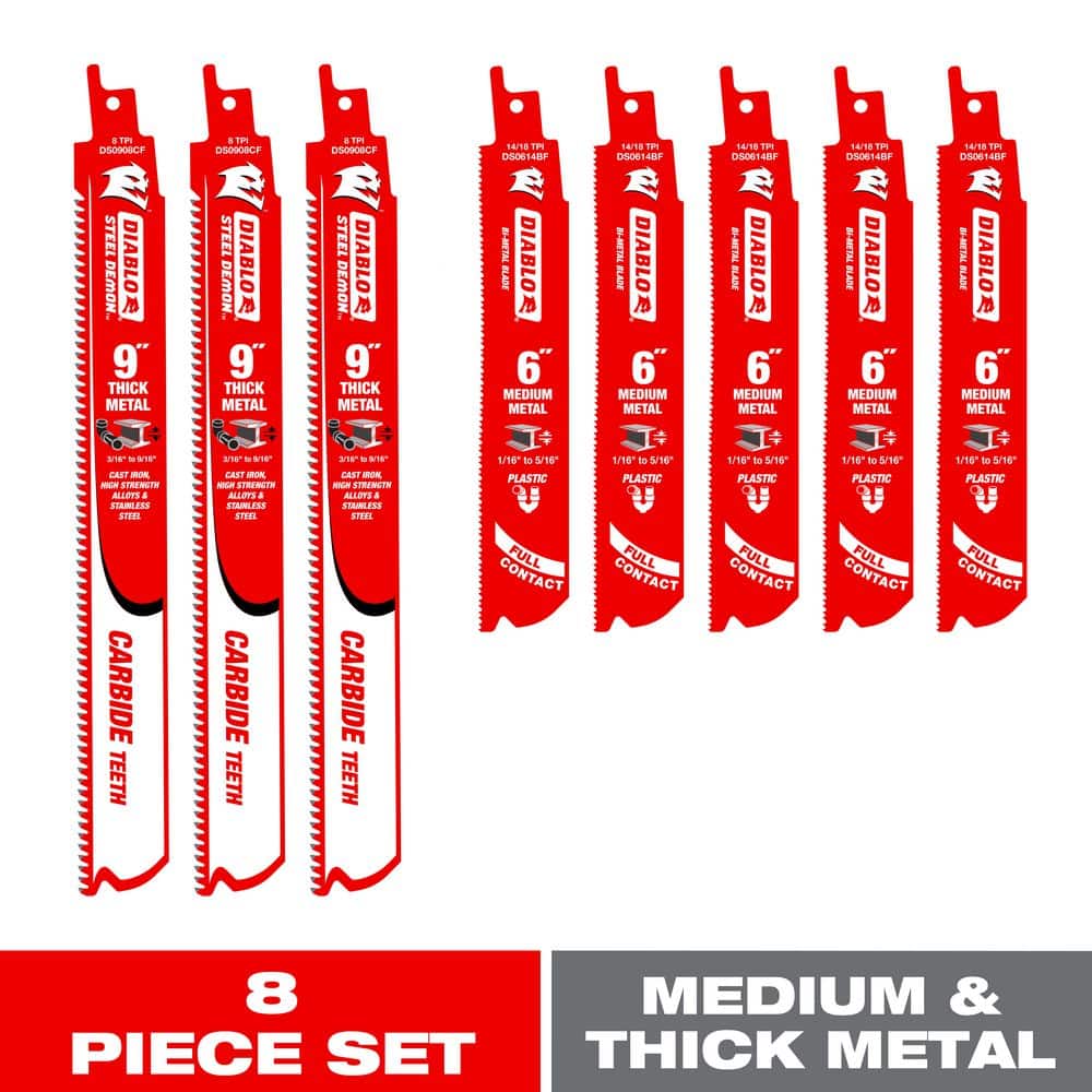 9 in. 8 TPI 6 in. Bi-Metal 14/18 TPI Steel Demon Carbide Recip Blades for Medium and Thick Metal Cutting (8-Pack) price history on PriceWatchPro
