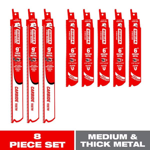 DIABLO 9 in. 8 TPI 6 in. Bi-Metal 14/18 TPI Steel Demon Carbide Recip Blades for Medium and Thick Metal Cutting (8-Pack)