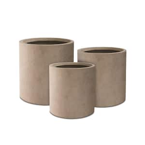 15.8", 12.9", and 9.8"H Cylindrical Weathered Finish Concrete Modern Planter Set of 3 Outdoor Indoor w/ Drainage Hole