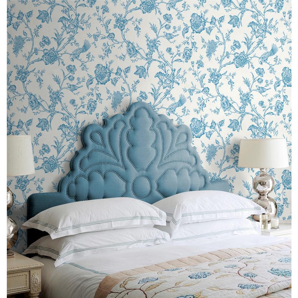 Carolina Blue Floral Chinoiserie Peel and Stick Wallpaper