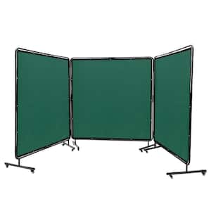 Welding Curtain 18 ft. x 6 ft. Welding Screen Shield Flame Retardant 3 Panel with Frame and Wheels Adjustable Size,Green