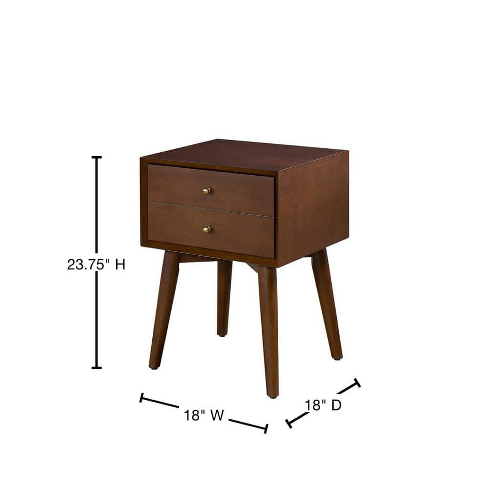 Mahogany Mid-Century Modern 2-Drawer Nightstand