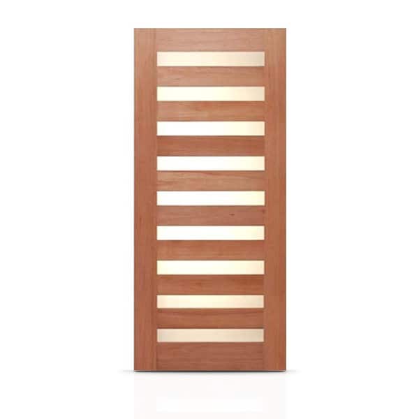 36 in. x 80 in. Reversible Frosted Glass Modern Exterior Mahogany Front Door Slab