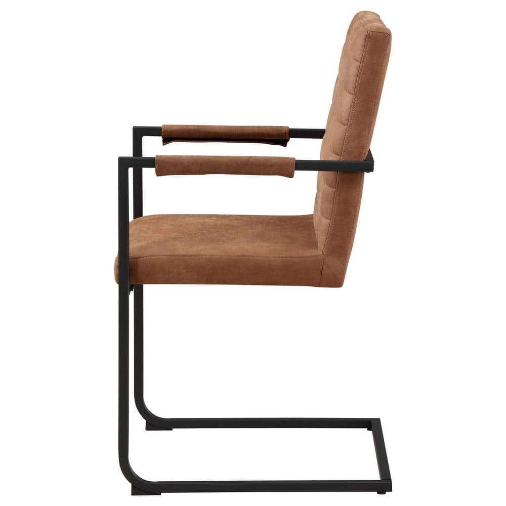 Antique Brown Faux Leather Upholstered Arm Chair with Metal Frame