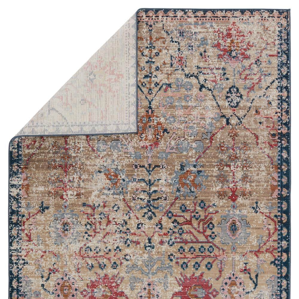 Tan and Blue Synthetic 8' x 10' Rectangular Area Rug