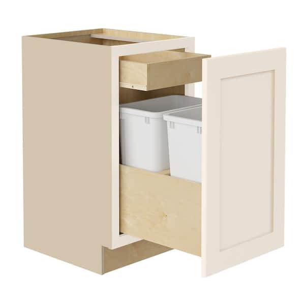 Home Decorators Collection Newport 21 in. W x 24 in. D x 34.5 in. H Assembled Plywood Trash Can Kitchen Cabinet in Blended Cream with Soft Close