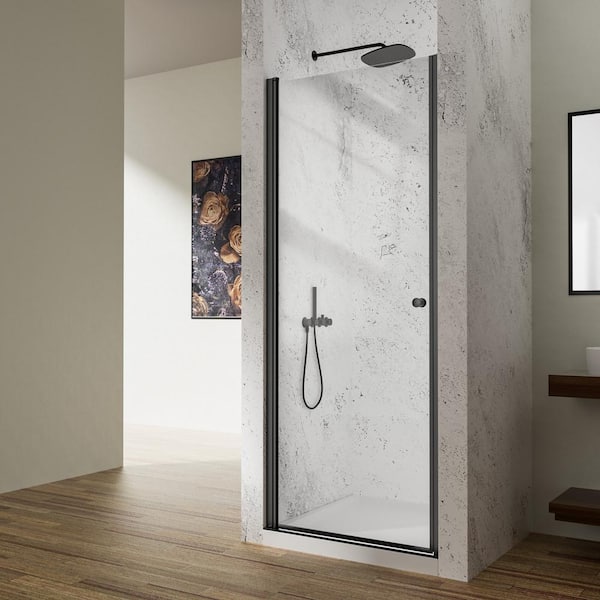 34 in.Wx 72 in.H Pivot Semi-Frameless Shower Door in Matte Black with1/4 in. Clear Glass Shower Panel