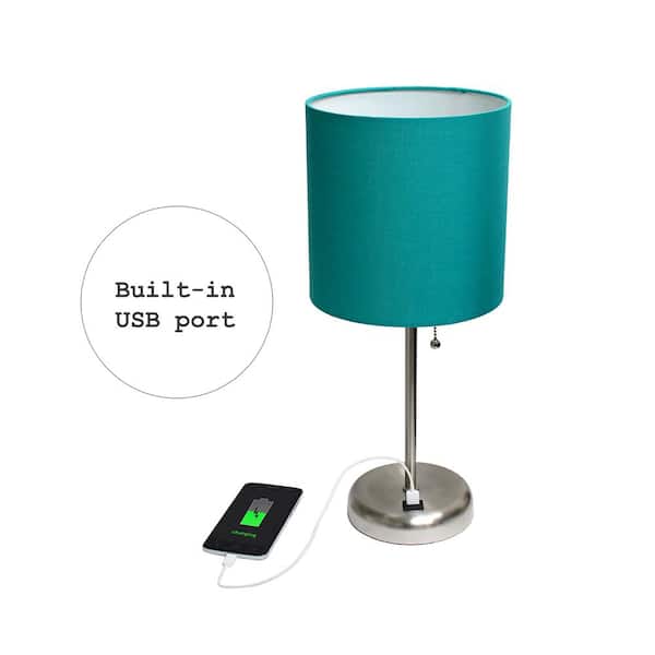 Simple Designs 19.5 in. Teal Stick Lamp with USB Charging Port and