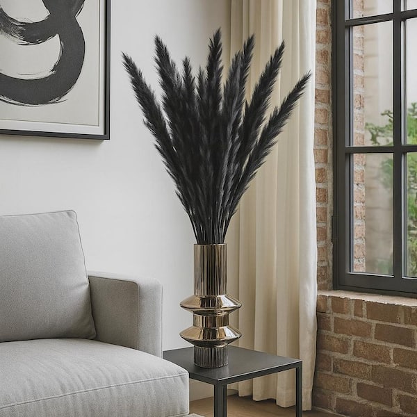 20 in. Black Indoor Non Artificial Dried Preserved Small Pampass Grass, Pack of 4