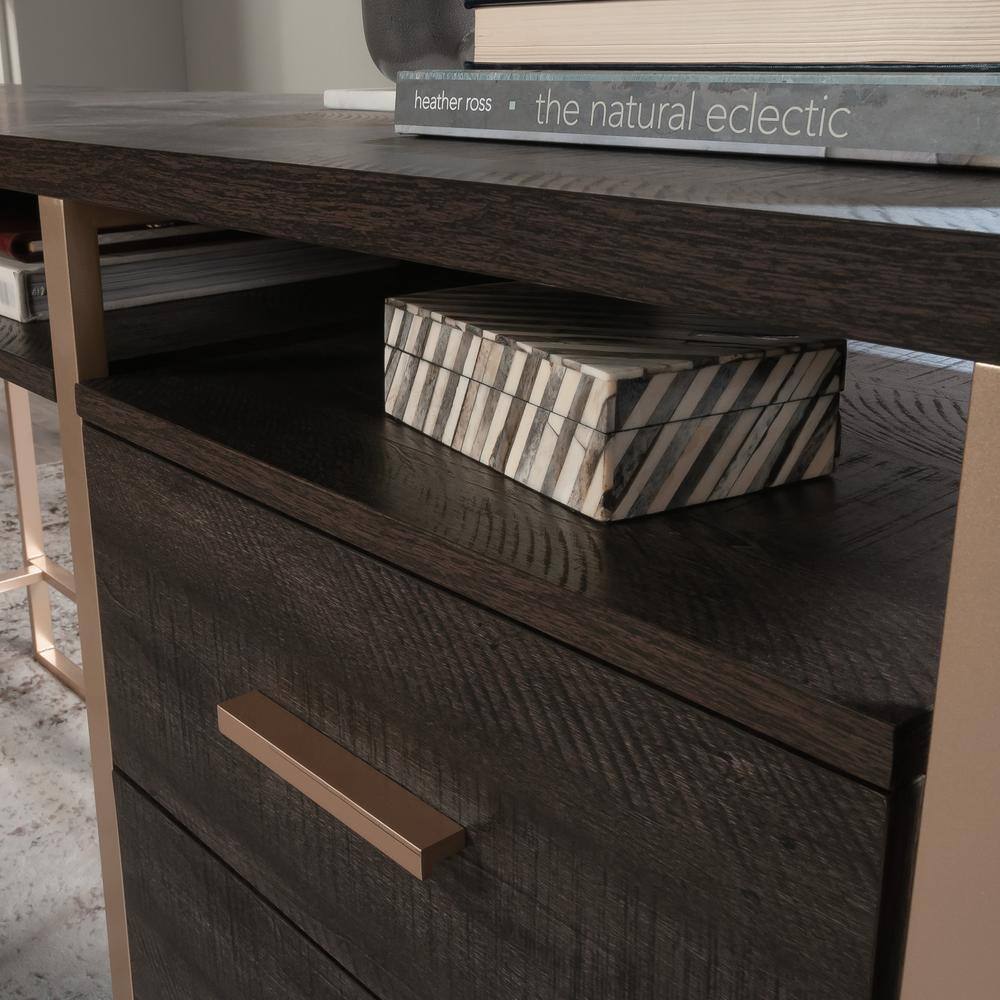 Blade Walnut L-Shaped Wood Corner Desk with Filing Cabinet