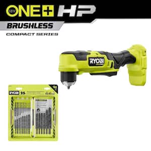 ONE+ HP 18V Brushless Cordless Compact 3/8 in. Right Angle Drill (Tool Only) w/ 25-Piece Black Oxide Drill Bit Set