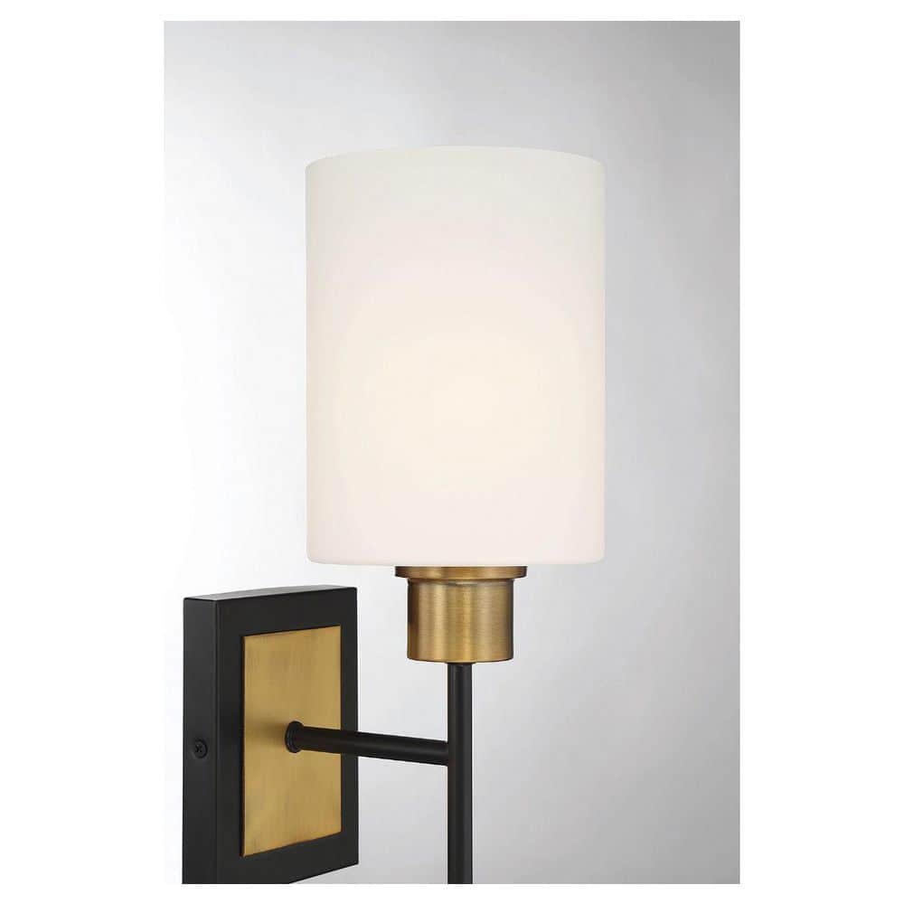 Matte Black and Brass Mid-Century Modern Cylinder Sconce