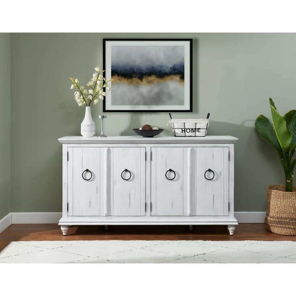 Rustic White Solid Wood TV Stand with Cabinet