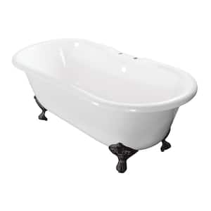Aqua Eden 66 in. Cast Iron Double Ended Clawfoot Bathtub with 7 in. Faucet Drillings in White/Matte Black