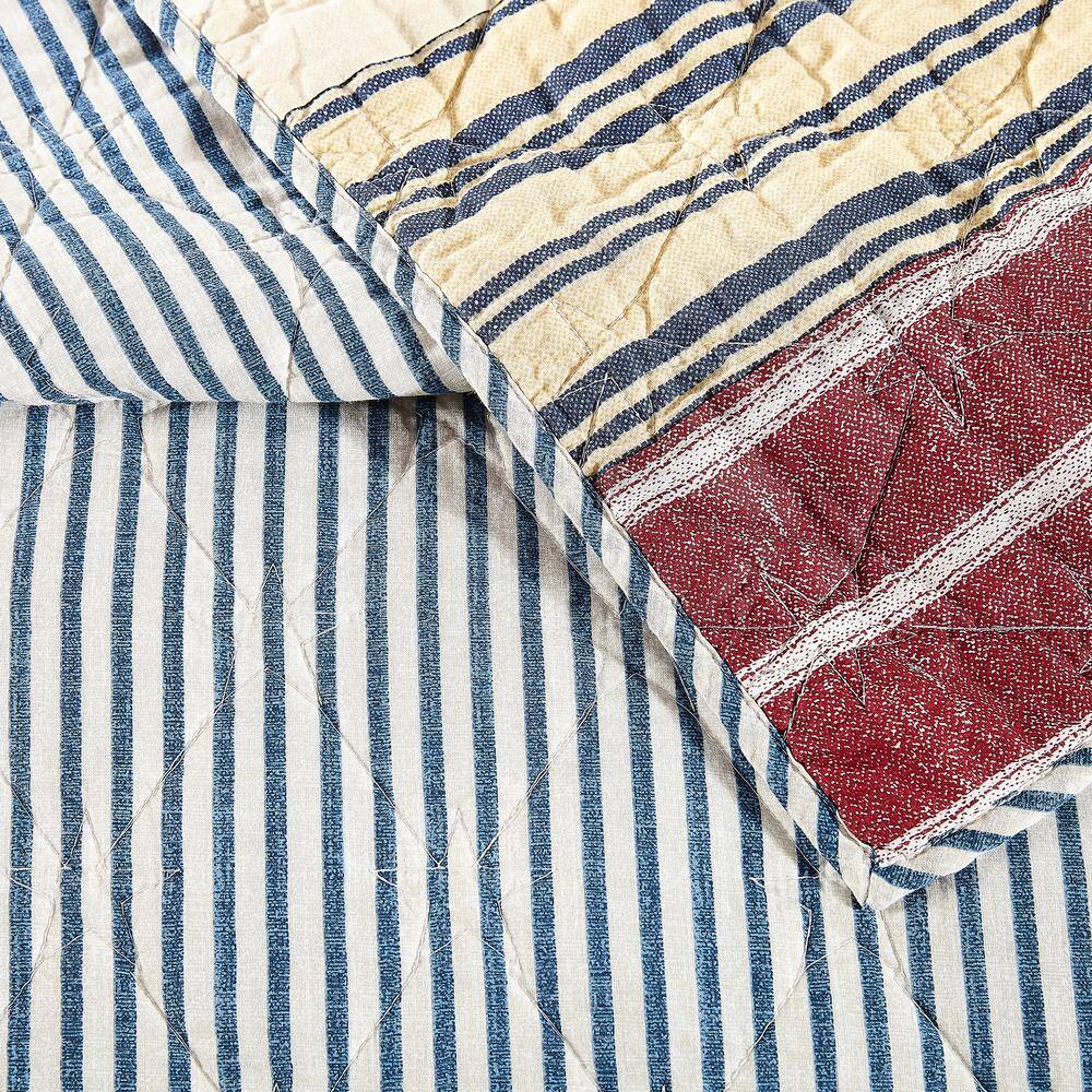 Full Blue Cotton Reversible Patriotic Quilt Set