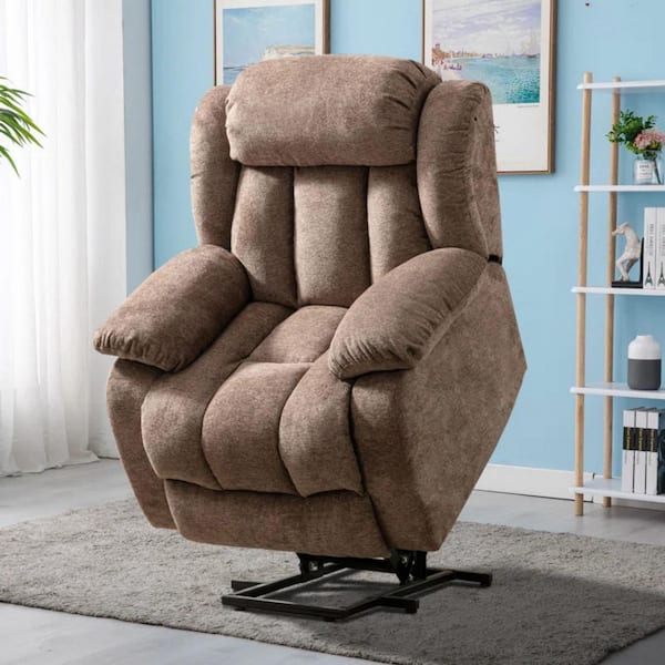 Bestier 39 in. W Brown Overstuffed Microfiber Power Recliner with Heating Massage Power Lift Assist with USB and Cup Holder