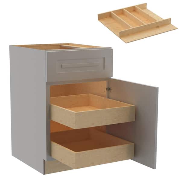 Home Decorators Collection Grayson 21 in. W x 24 in. D x 34.5 in. H Assembled Plywood Base Kitchen Cabinet in Pearl Gray with 2ROT Utility RH