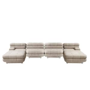 146.4 in. Square Arm Teddy Velvet 6-Piece Deep Seat Modular Sectional Sofa with Movable Ottoman in Brown