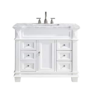 Dorian 42 in. W x 22 in. D x 35.63 in. H Single Sink Freestanding Bath Vanity in Matte White with Carrara Marble Top