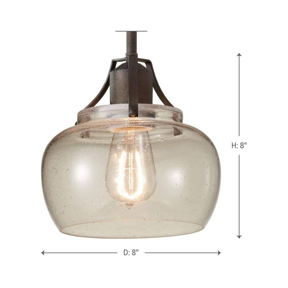 Rustic Iron Mini Pendant with Clear Seeded Glass Shade